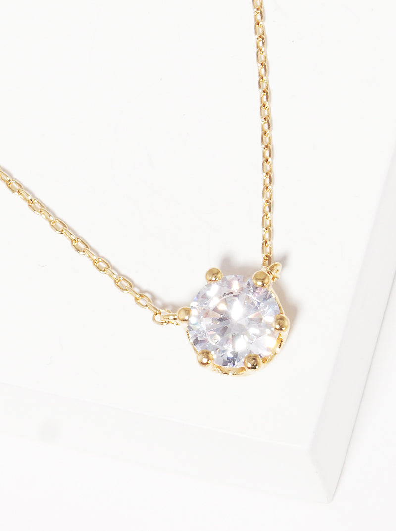 18k Gold Dipped 6-prong CZ Stone Pendant Delicate Necklace