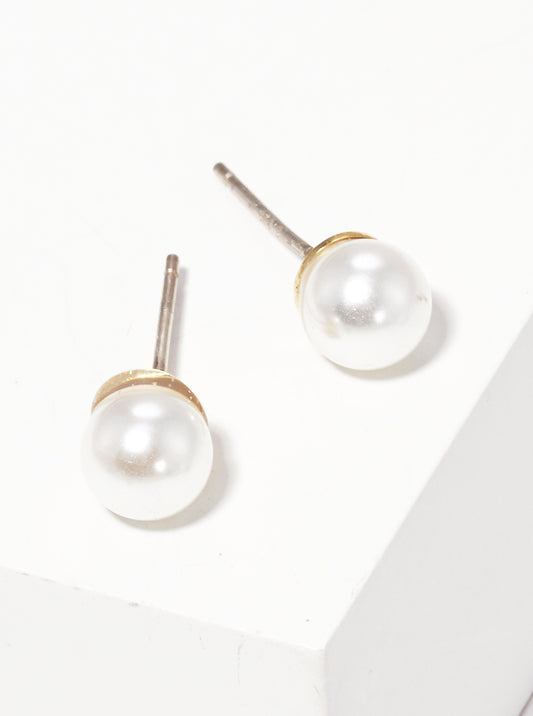 18k Gold Dipped 6mm Glass Pearl Sterling Silver Post Stud Earrings