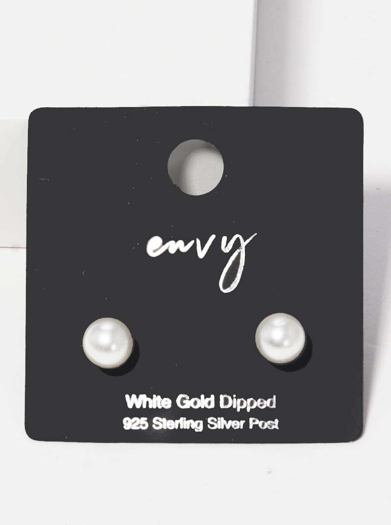 18k Gold Dipped 6mm Glass Pearl Sterling Silver Post Stud Earrings