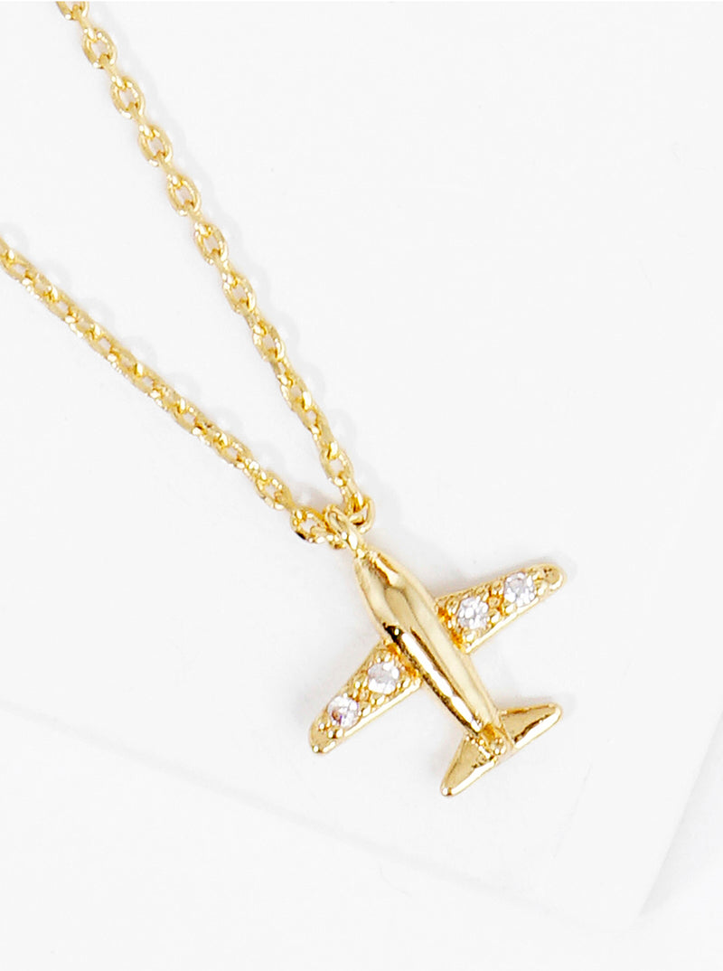 18k Gold Dipped CZ Airplane Pendant Delicate Necklace