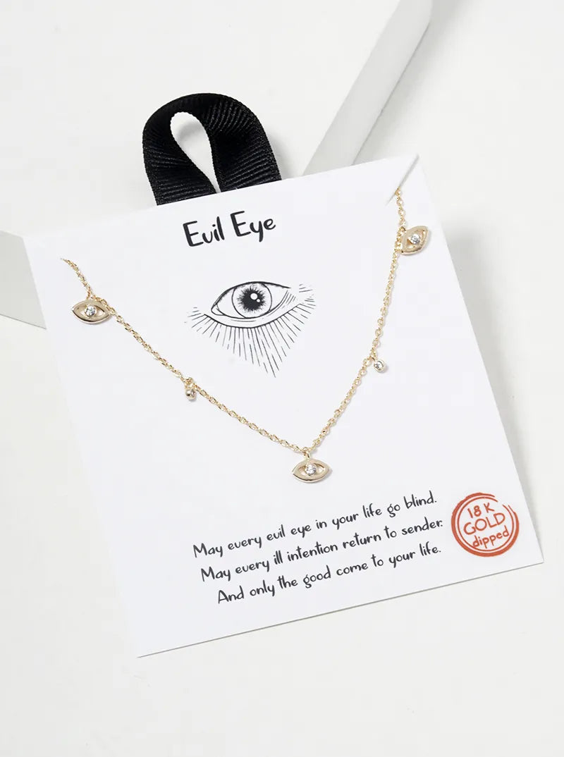 18k Gold Dipped CZ Evil Eye Pendant Necklace