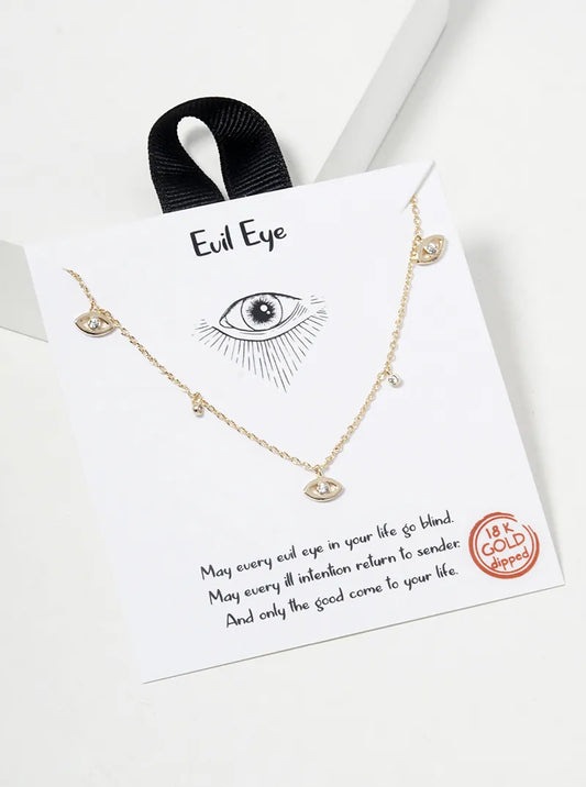 18k Gold Dipped CZ Evil Eye Pendant Necklace