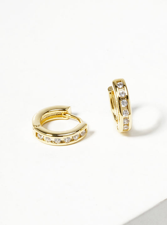 White Gold Dipped CZ Pave 7mm Dainty Open Hoop Earrings