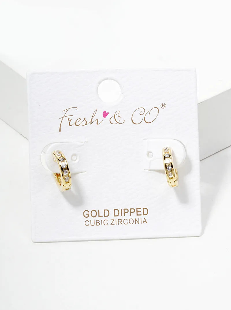 White Gold Dipped CZ Pave 7mm Dainty Open Hoop Earrings