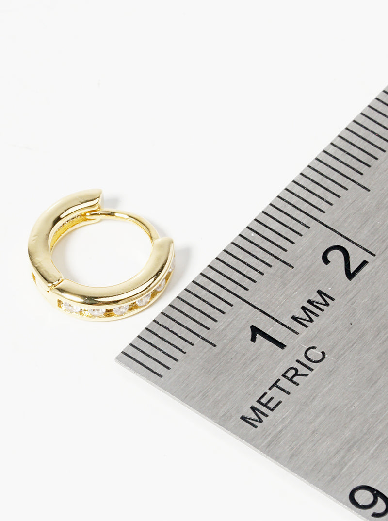 White Gold Dipped CZ Pave 7mm Dainty Open Hoop Earrings