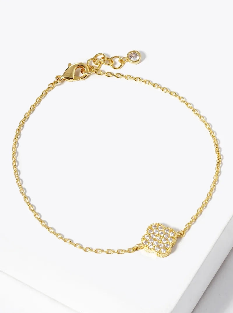 White Gold Dipped CZ Pave 10mm Quatrefoil Bracelet