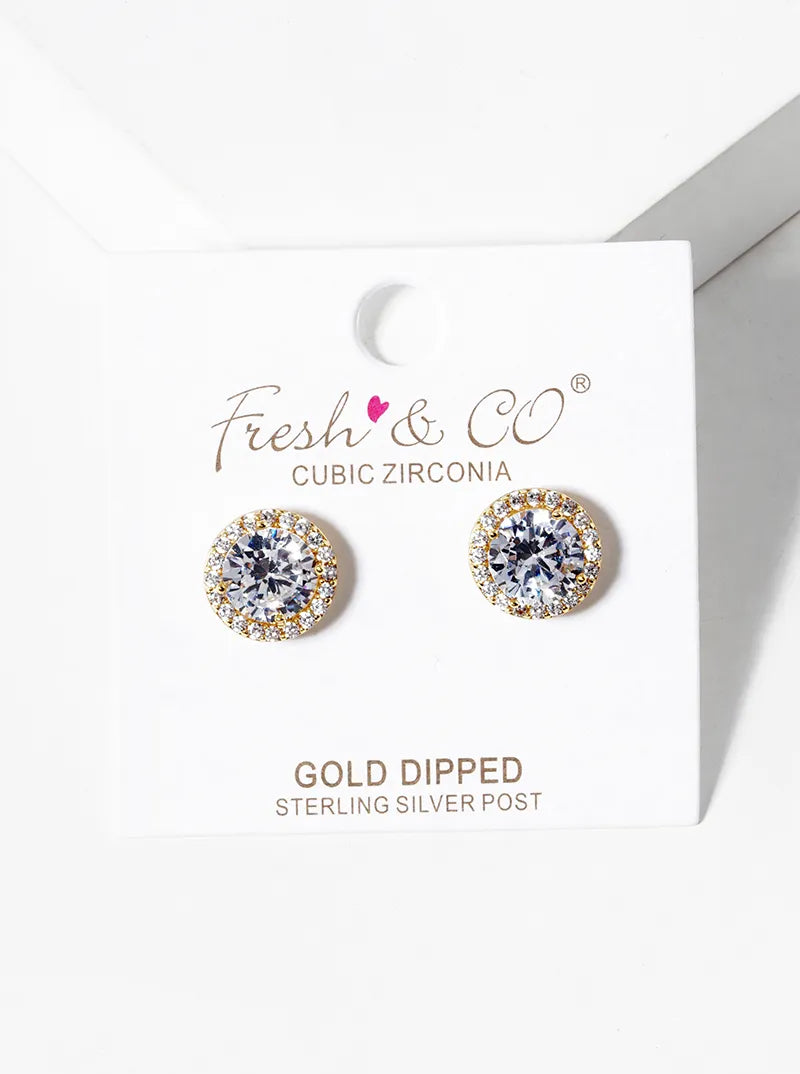 18k Gold Dipped CZ Pave 4-prong Cubic Zirconia Post Stud Earrings