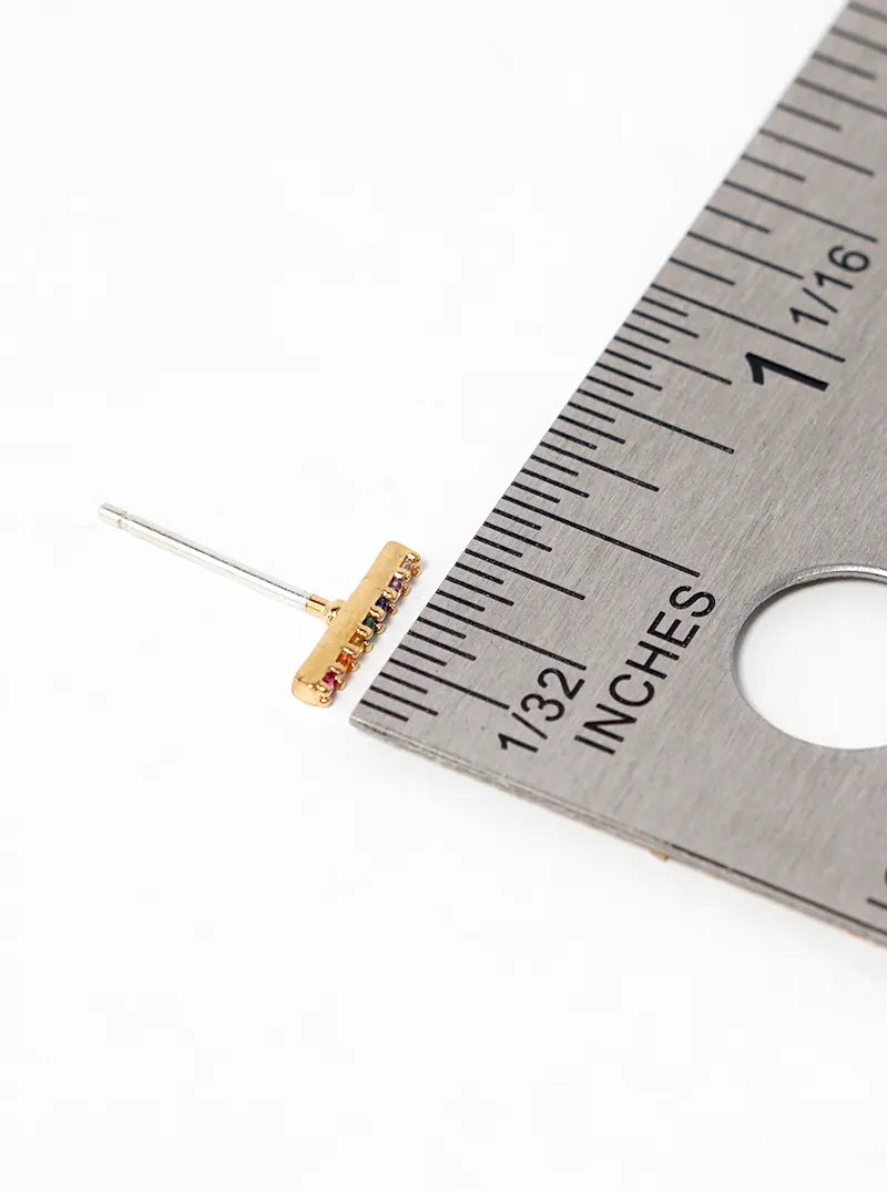 18k Gold Dipped CZ Pave Bar Sterling Silver Post Stud Earrings