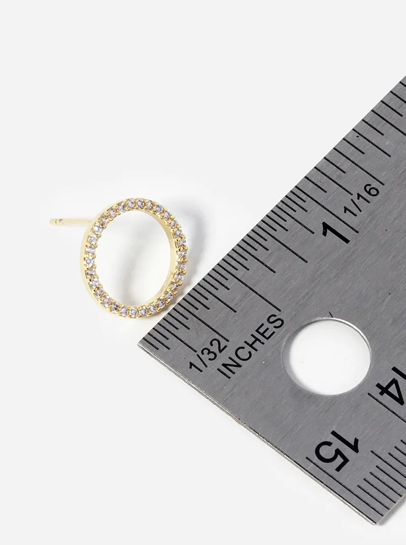 18k Gold Dipped CZ Pave Circle Post Stud Earrings