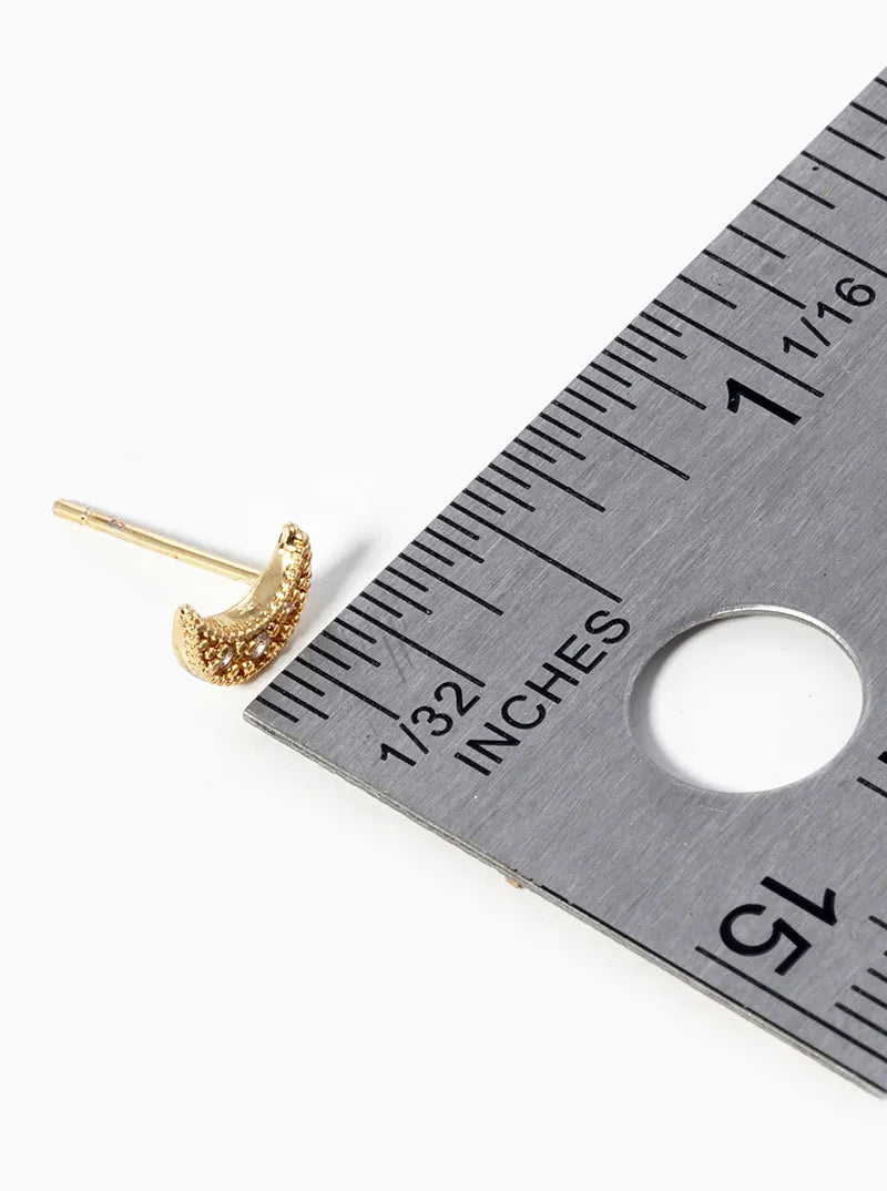 18k Gold Dipped CZ Pave Crescent Moon Post Stud Earrings