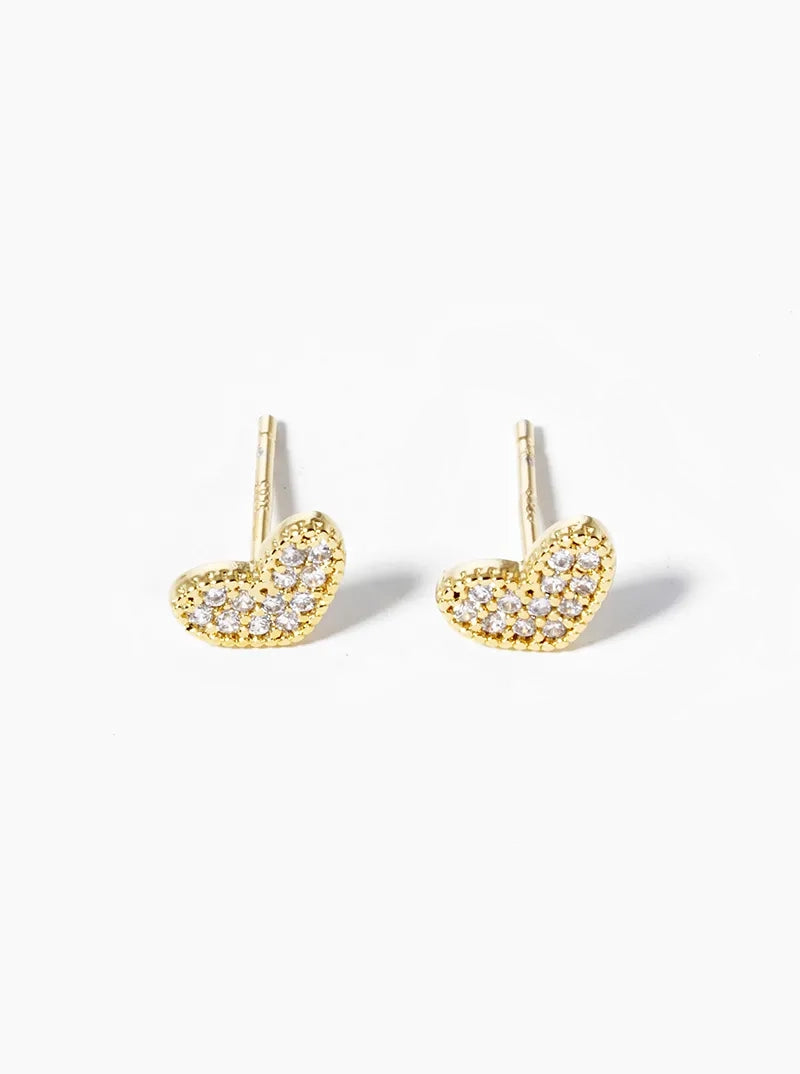 White Gold Dipped CZ Pave Dainty Heart Post Stud Earrings