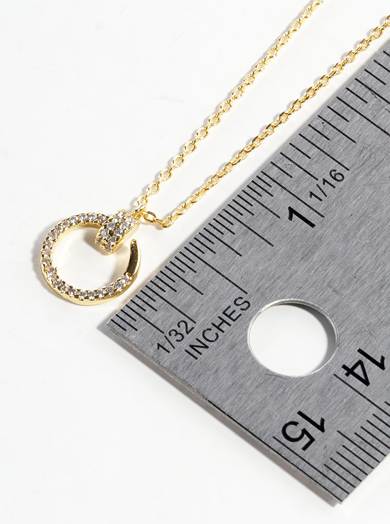 18k Gold Dipped CZ Pave Delicate Door Knocker Pendant Necklace