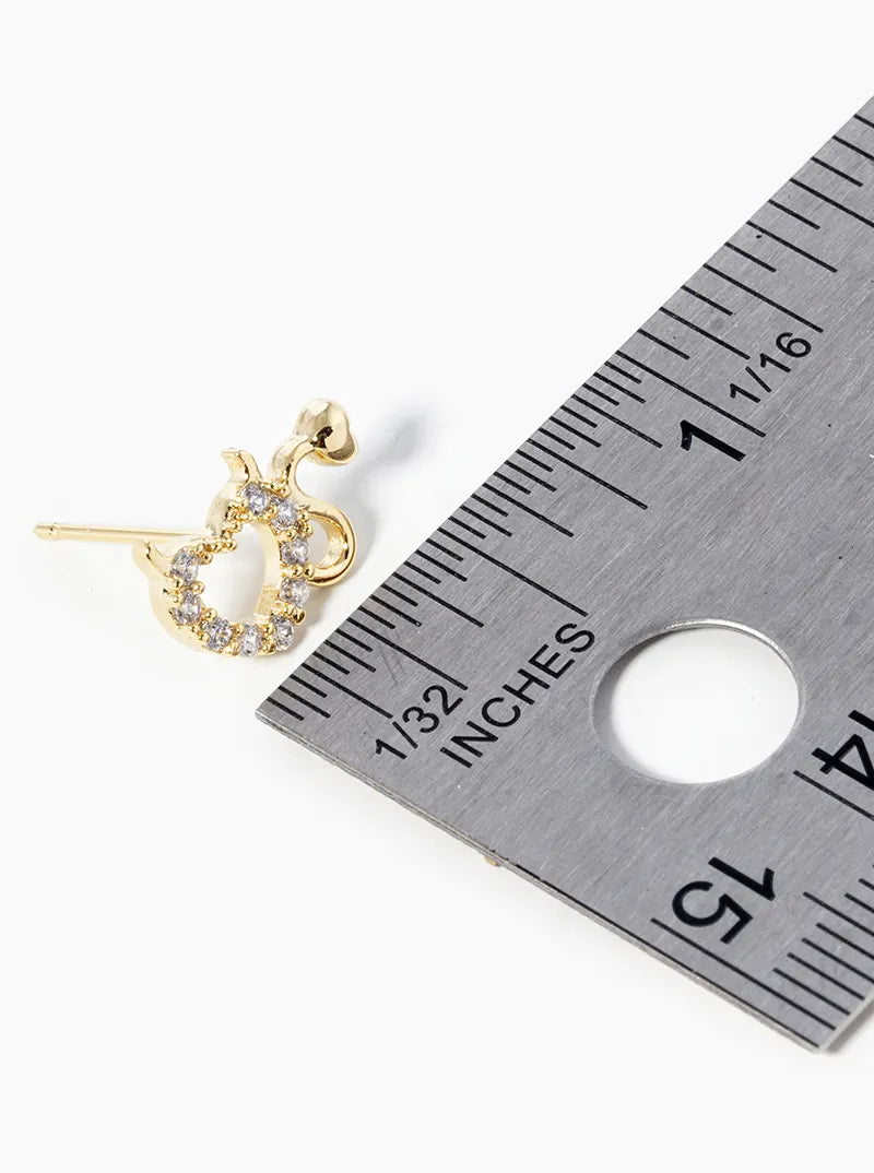 18k Gold Dipped CZ Pave Devil Heart Post Stud Earrings