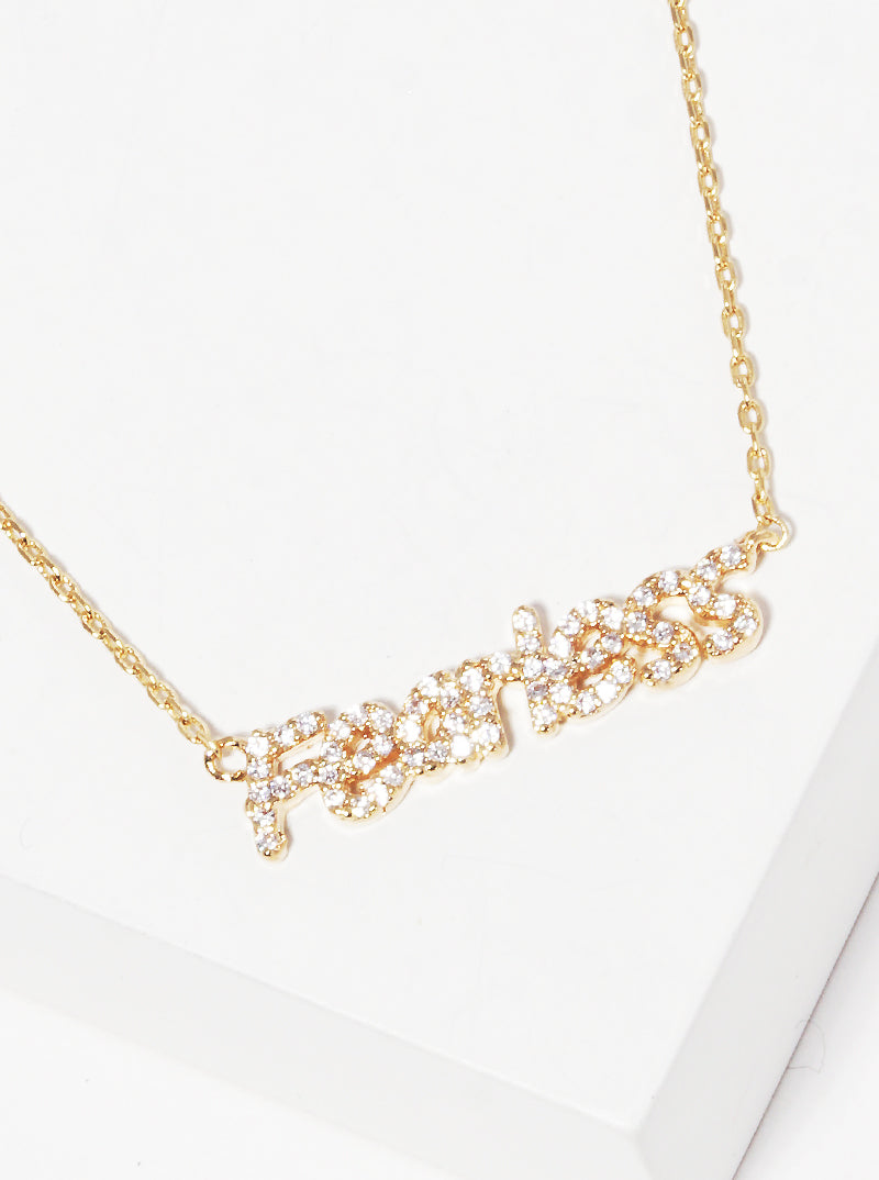 18k Gold Dipped CZ Pave Fearless Pendant Necklace