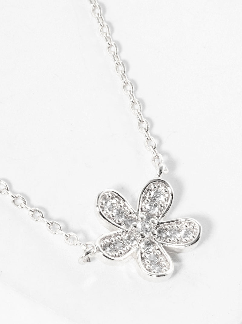 White Gold Dipped CZ Pave Key Pendant Delicate Necklace