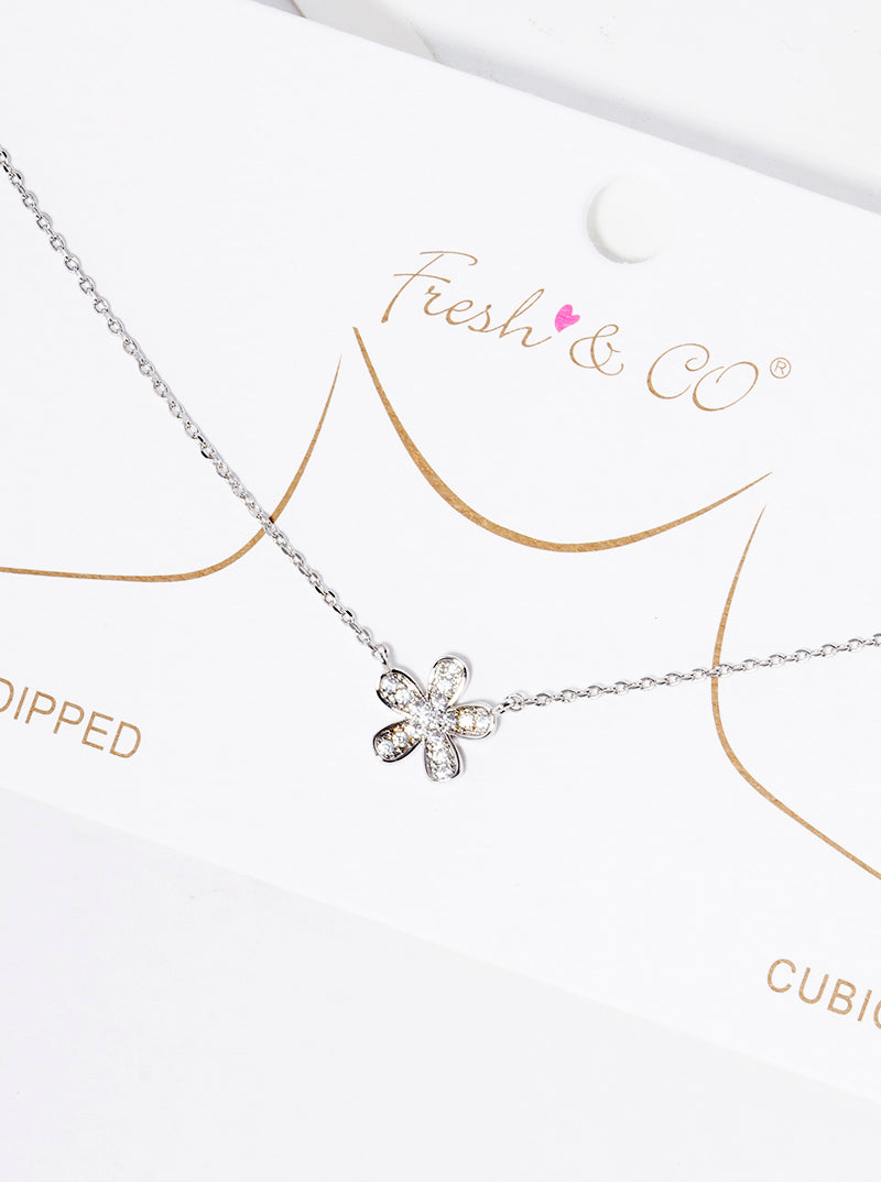 White Gold Dipped CZ Pave Key Pendant Delicate Necklace
