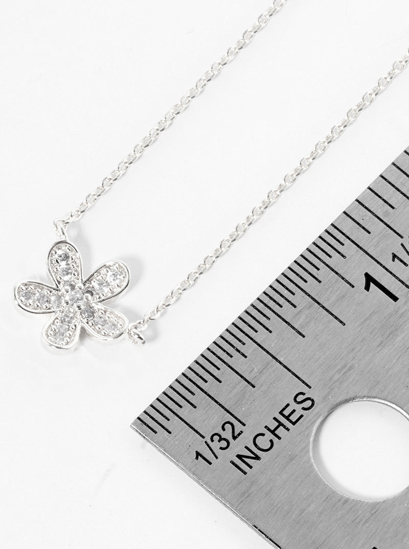 18k Gold Dipped CZ Pave Flower Pendant Delicate Necklace