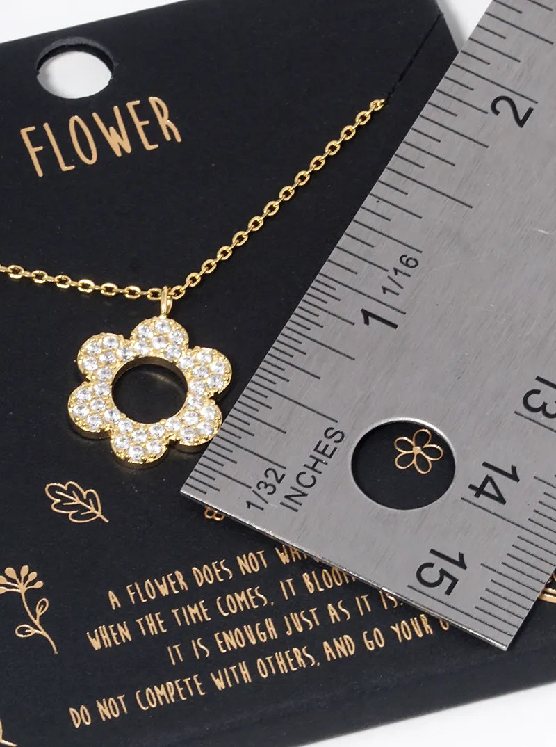 18k Gold Dipped CZ Pave Flower Pendant Necklace