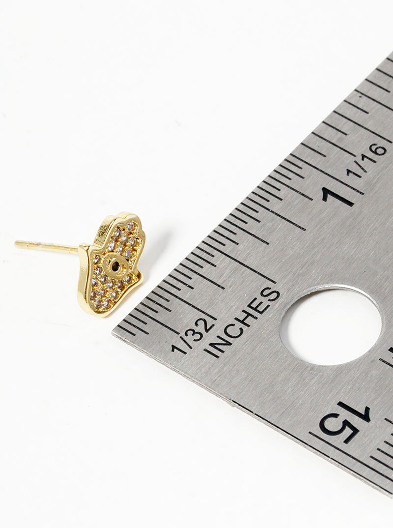 18k Gold Dipped CZ Pave Hamsa Dainty Post Stud Earrings