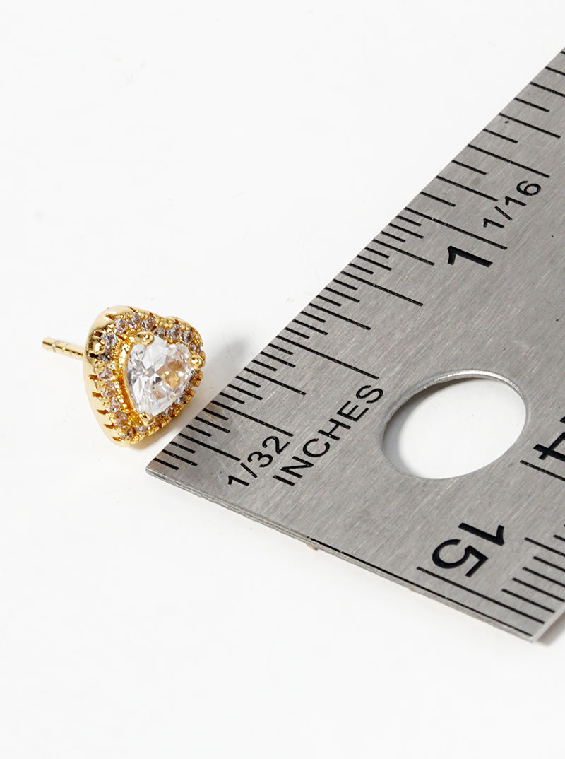 18k Gold Dipped CZ Pave Heart Post Stud Earrings