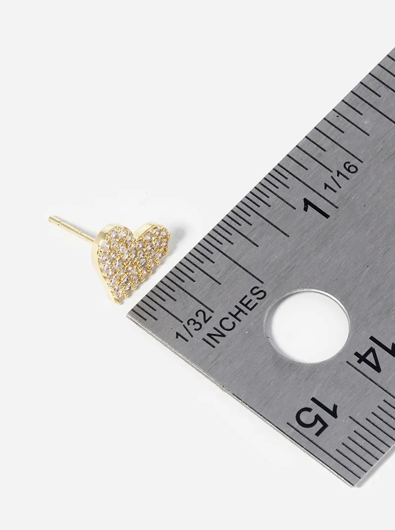 18k Gold Dipped CZ Pave Heart Post Stud Earrings