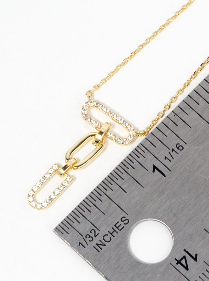 18k Gold Dipped CZ Pave Link Chain Pendant Delicate Necklace