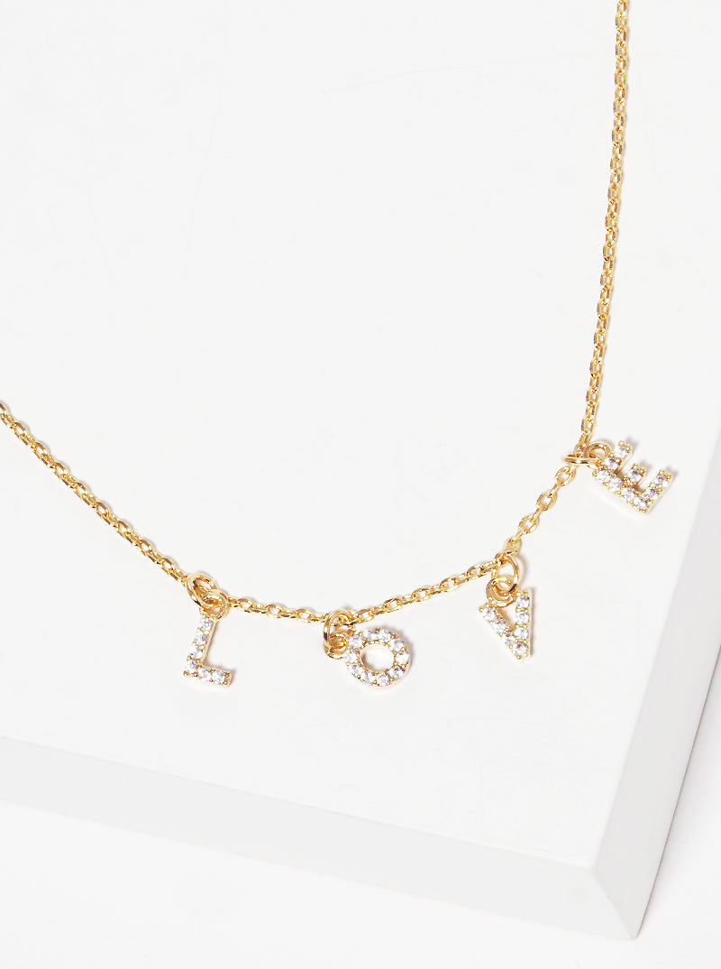 18k Gold Dipped CZ Pave Love Pendant Necklace