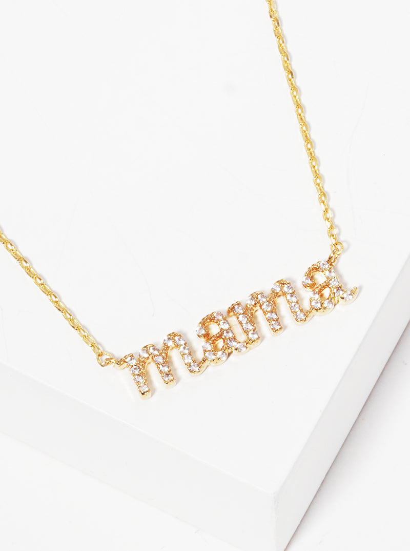 18k Gold Dipped CZ Pave Mama Pendant Necklace