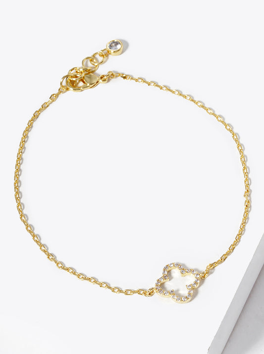 White Gold Dipped CZ Pave 10mm Quatrefoil Bracelet