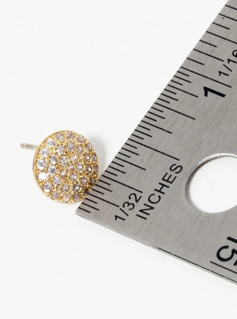 18k Gold Dipped CZ Pave Round Post Stud Earrings