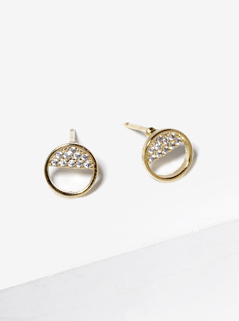 White Gold Dipped CZ Pave Round Post Stud Earrings