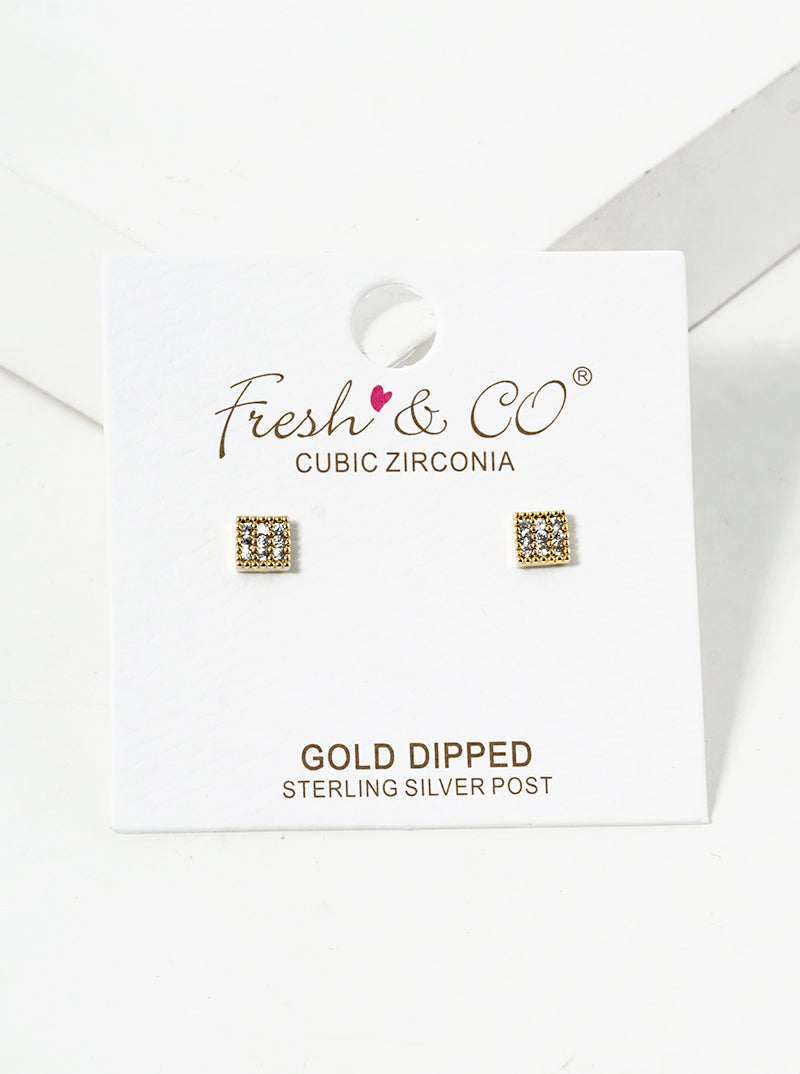 18k Gold Dipped CZ Pave Triangle Post Stud Earrings