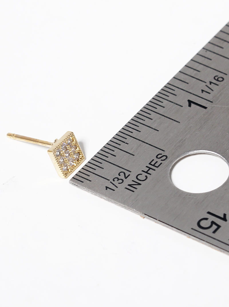 Minimalist 18K-Gold-Dipped Pave-Set Cubic-Zirconia Triangle Stud Earrings