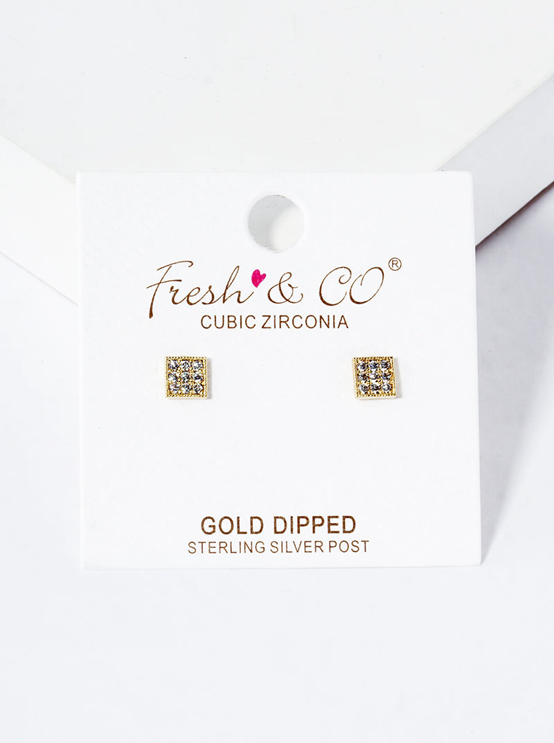 Minimalist 18K-Gold-Dipped Pave-Set Cubic-Zirconia Triangle Stud Earrings