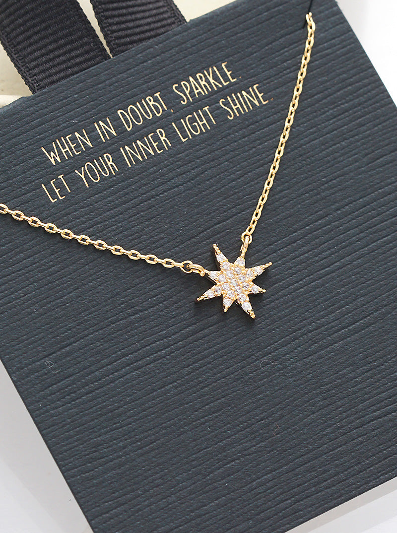 18k Gold Dipped CZ Pave Starburst Pendant Delicate Necklace