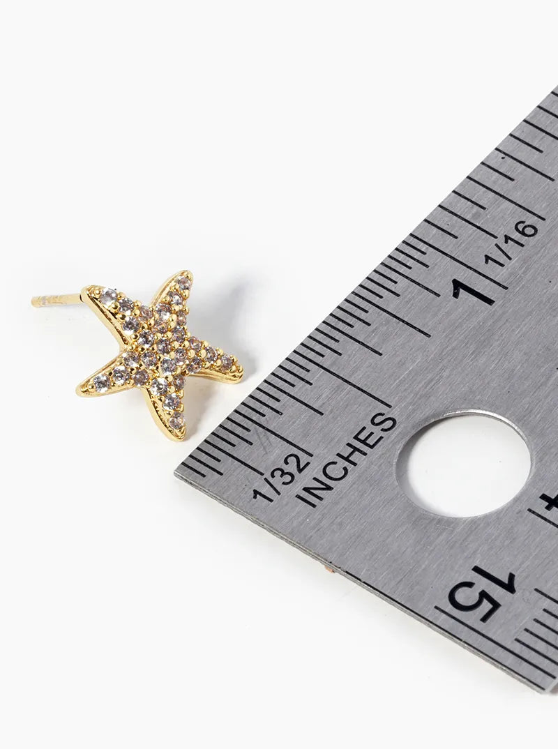 18k Gold Dipped CZ Pave Starfish Post Stud Earrings