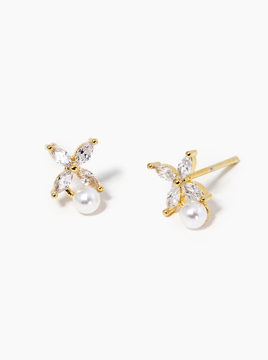 Minimalist Pearl And Cubic-Zirconia 18K-Gold-Dipped Stud Earrings