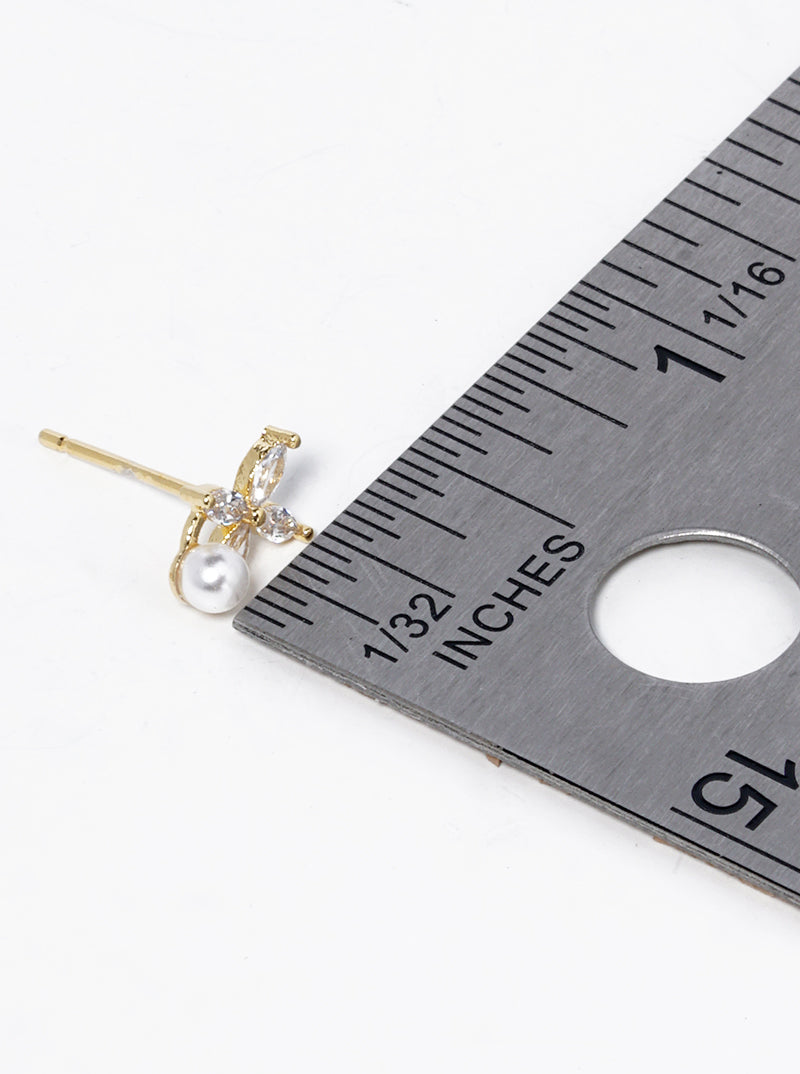 18k Gold Dipped CZ Pearl Dainty Post Stud Earrings