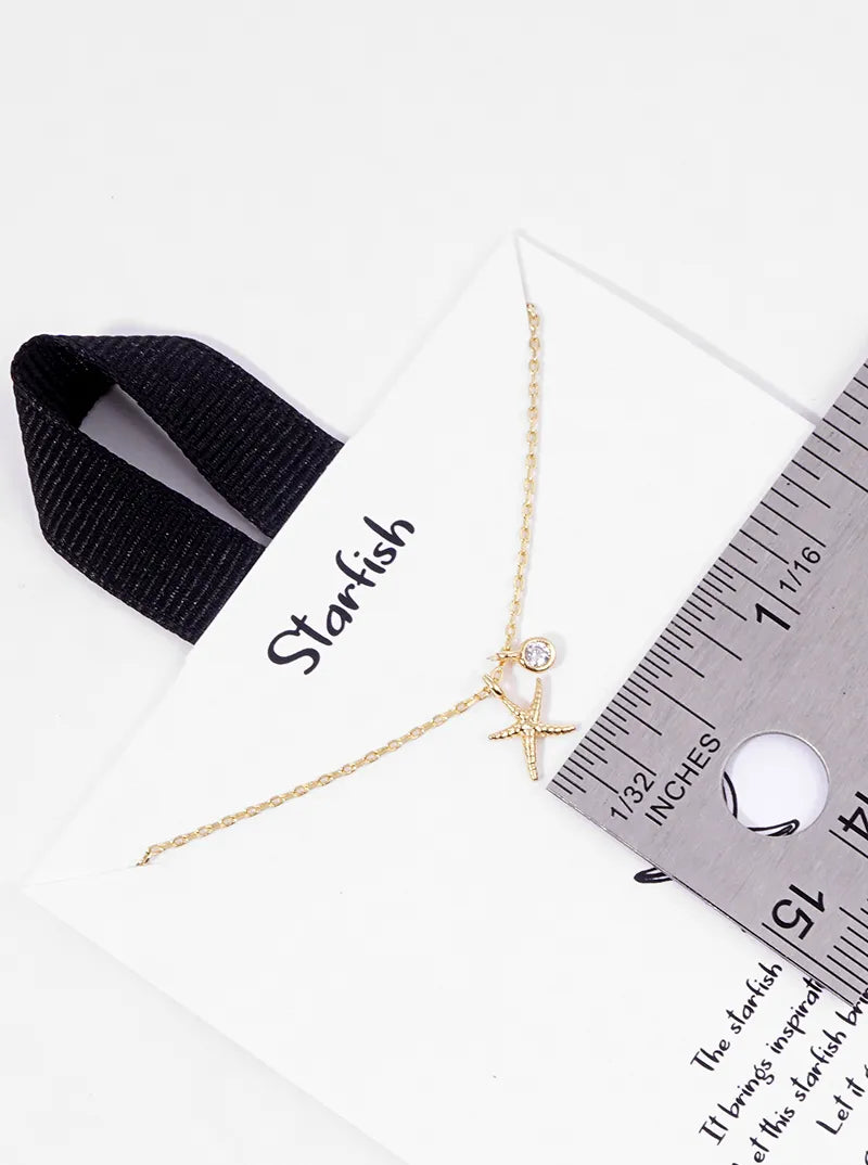 18k Gold Dipped CZ Starfish Pendant Sea Life Themed Delicate Necklace