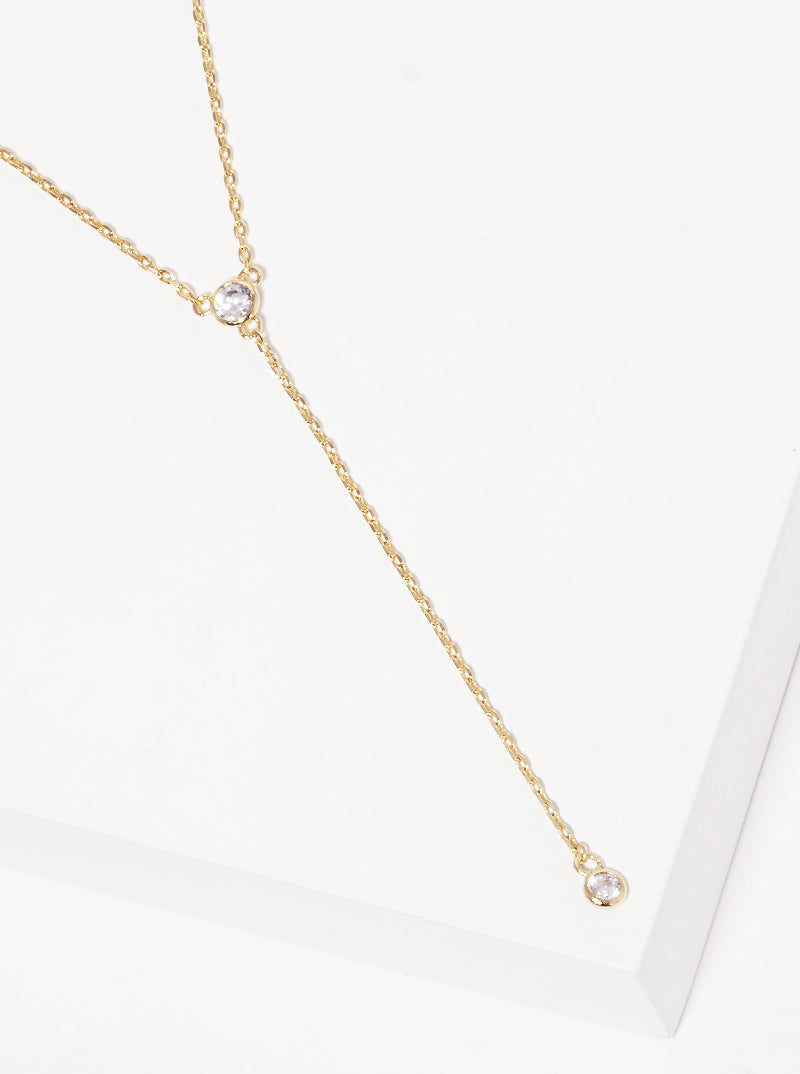 18k Gold Dipped CZ Stone Drop Lariat Necklace