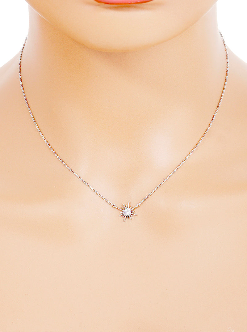 18k Gold Dipped CZ Sunburst Pendant Delicate Necklace