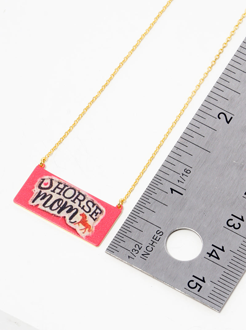 18k Gold Dipped Horse Mom Printed Rectangle Pendant Necklace