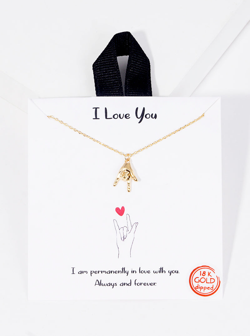 White Gold Dipped I Love You Hand Sign Pendant Necklace