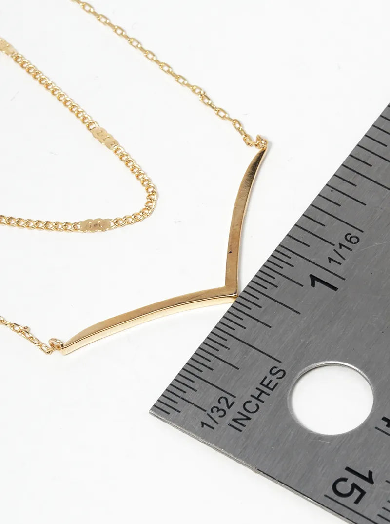 White Gold Dipped V Shape Bar Pendant Layered Necklace Gold