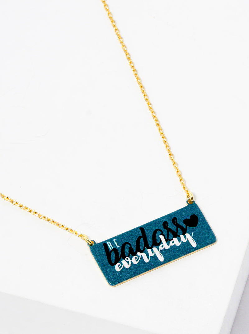 White Gold Dipped Be Badass Everyday Printed Pendant Necklace
