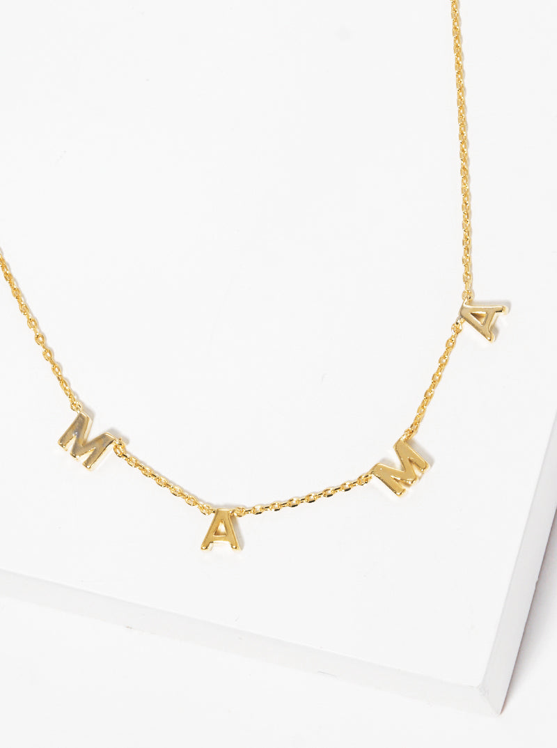 18k Gold Dipped Brass Mama Spaced Word Necklace