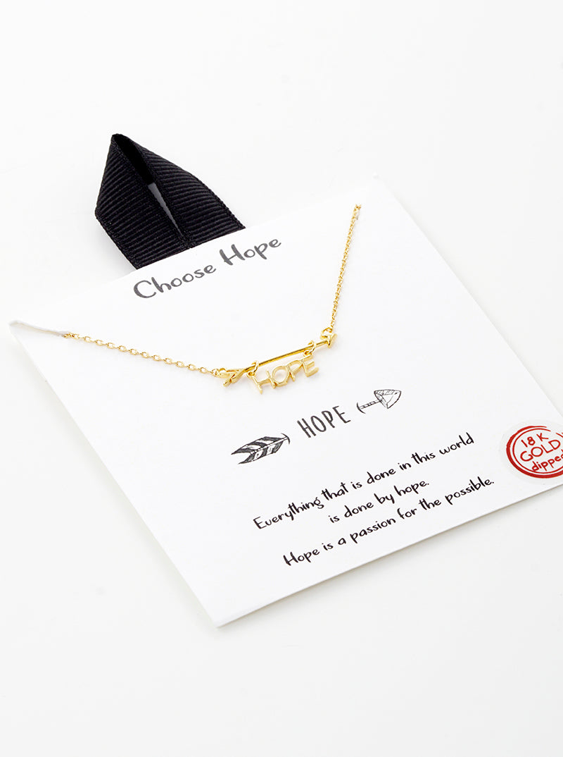 18k Gold Dipped Choose Hope Hanging Arrow Pendant Necklace