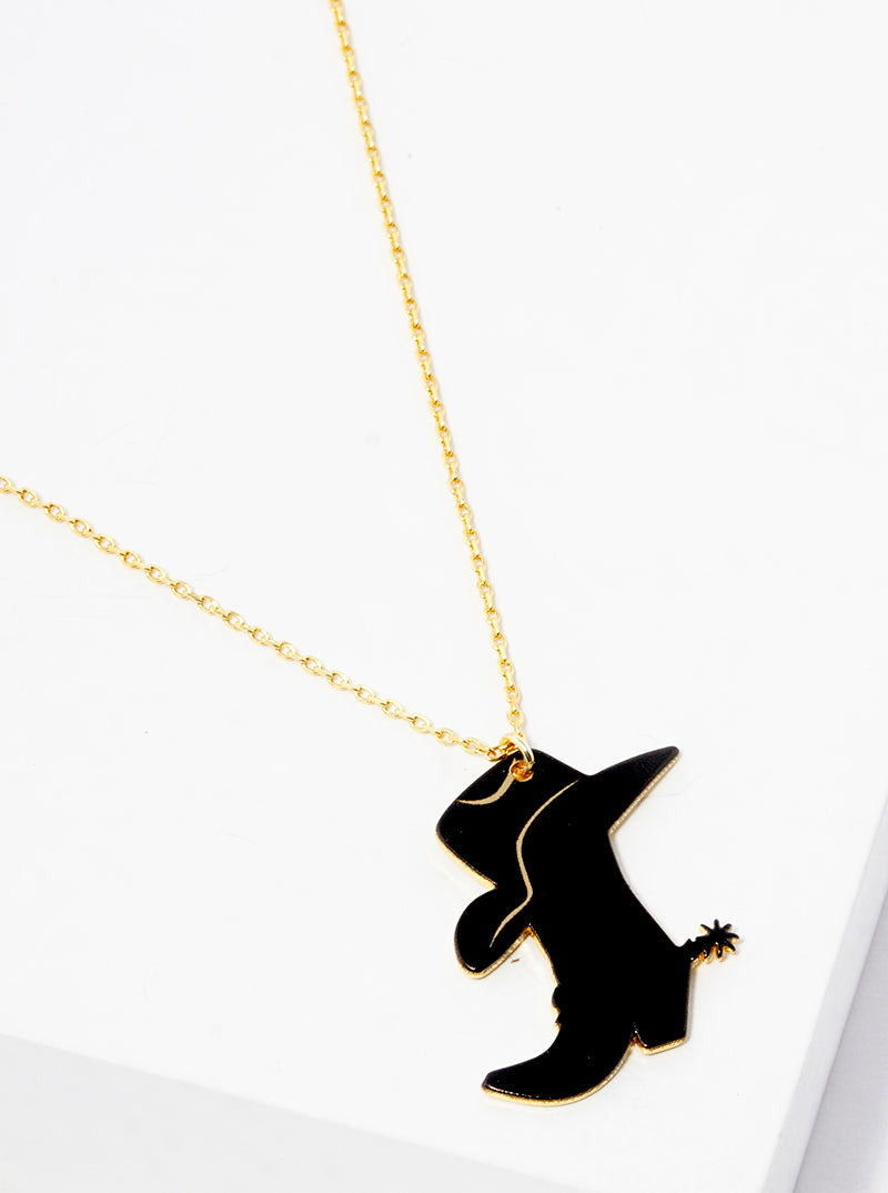 18k Gold Dipped Cowgirl Boot And Hat Pendant Necklace