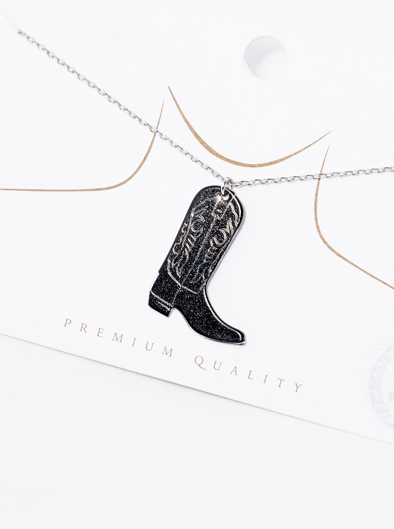White Gold Dipped Horse Mom Printed Rectangle Pendant Necklace
