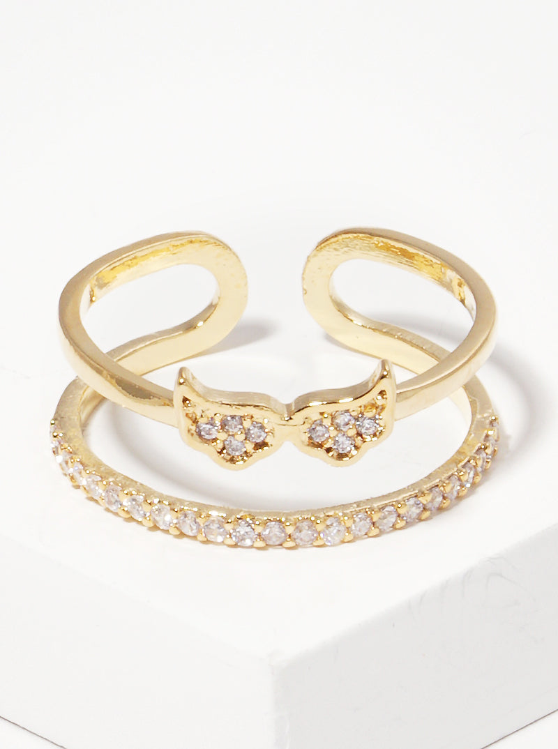White Gold Dipped Cz Bread Of Angel Adjustable Rings
